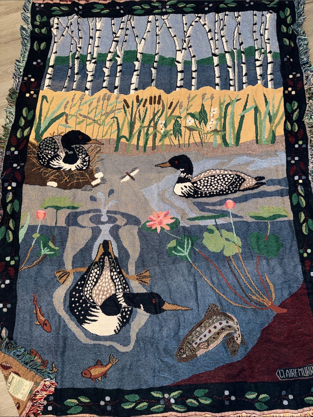 Vintage! L.L. Bean Claire Murray Loon Throw Blanket EUC